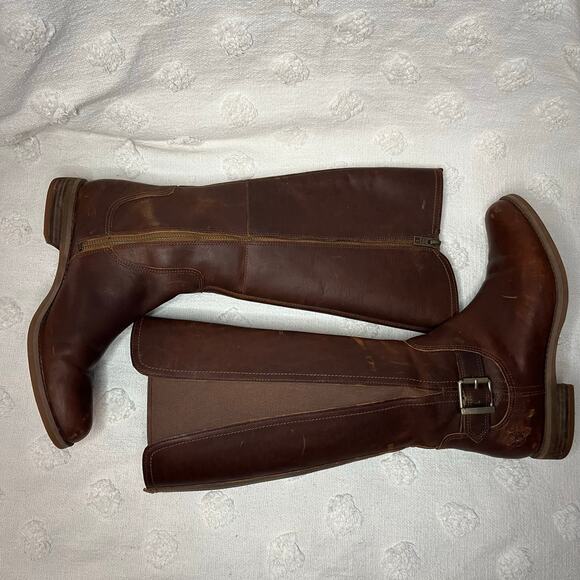 Timberland Brown Leather Knee High Riding Boots Women’s 9 Side Zip Round Toe - Picture 5 of 8